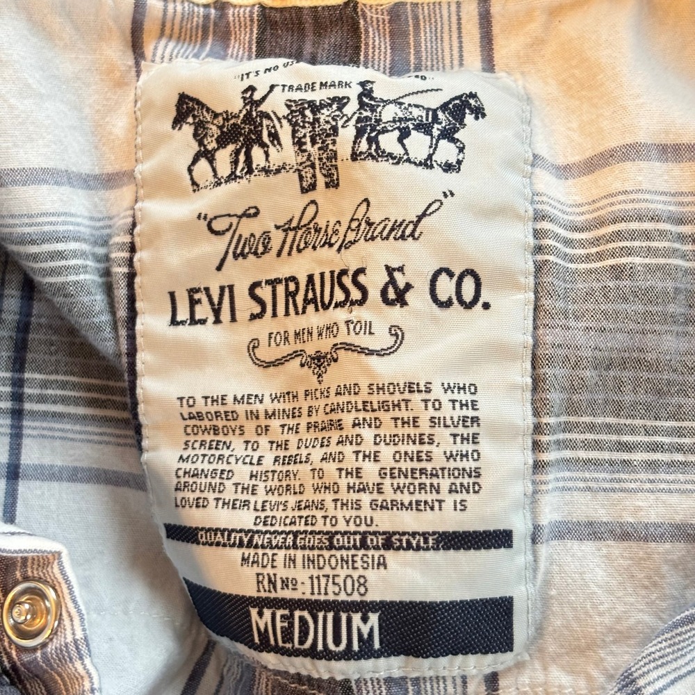 Levi Strauss Mens Medium Plaid Western Button Up Shirt Two Horse Brand 19537 - Picture 3 of 12